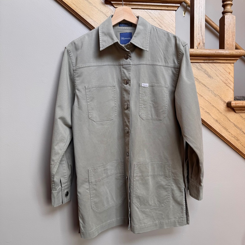 Faconnable Utility Shacket Shirt Chore Jacket XS Sage Green Cotton Gorpcore